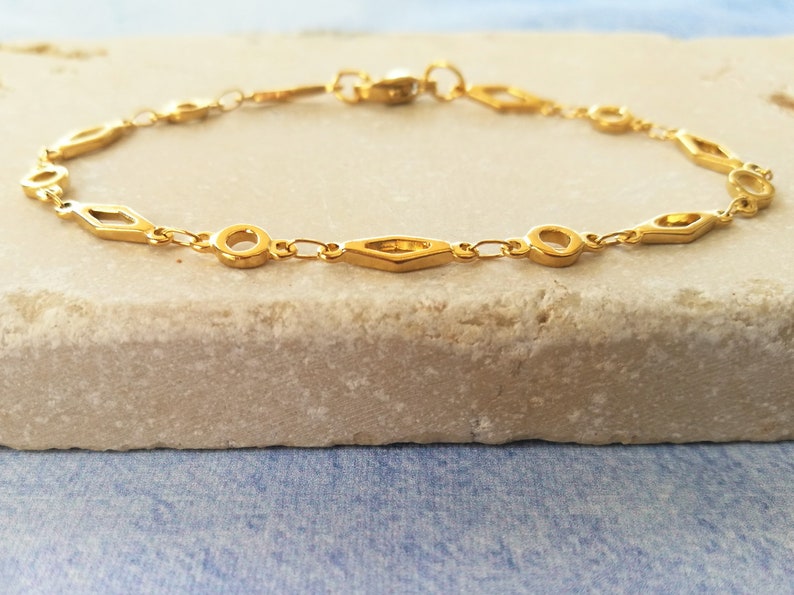 Silver Rhombus Links Bracelet Dainty Layered Bracelet. Simple Everyday Bohemian Jewelry Retro Stainless Steel Gold Stacking Bracelet