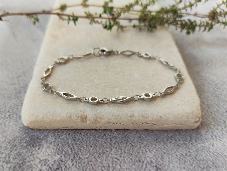 Silver Rhombus Links Bracelet Dainty Layered Bracelet. Simple Everyday Bohemian Jewelry Retro Stainless Steel Gold Stacking Bracelet