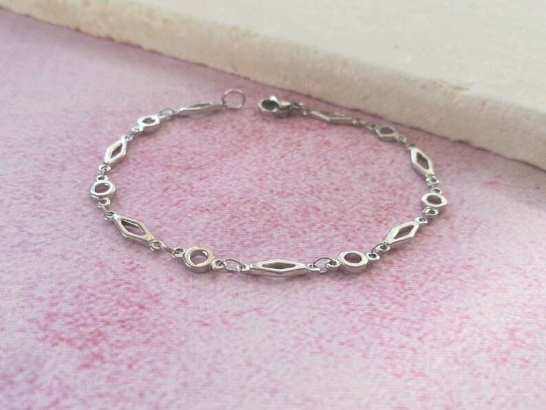 Silver Rhombus Links Bracelet Dainty Layered Bracelet. Simple Everyday Bohemian Jewelry Retro Stainless Steel Gold Stacking Bracelet