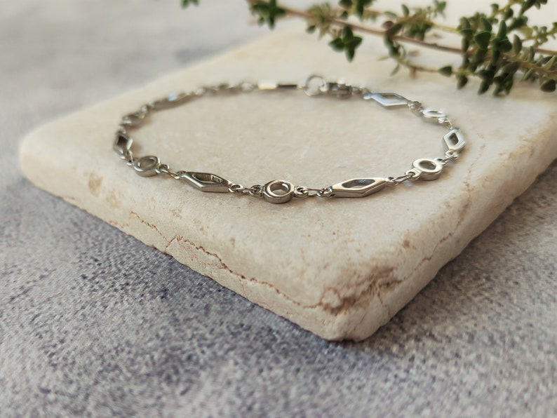 Silver Rhombus Links Bracelet Dainty Layered Bracelet. Simple Everyday Bohemian Jewelry Retro Stainless Steel Gold Stacking Bracelet