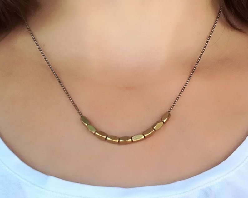 Minimalist short beaded necklace Gold beads necklace for women Gold bohemian everyday dainty necklace. Simple delicate jewelry