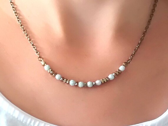 Minimalist short beaded necklace Gold beads necklace for women Gold bohemian everyday dainty necklace. Simple delicate jewelry