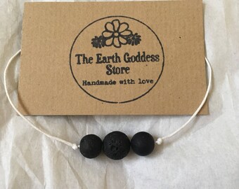 Essential Oil Diffuser Bracelet Lava Stone Bead | Waxed Cotton Cord | Custom | Black Pink White or Brown String | Lava Stone Bead