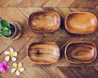 Set of 4 Handmade Acacia wood Oval shaped bowls |  Wooden Serving Set | Wooden Oval bowls|  Kitchen Decor Gifts | Wood bowl | Wood gifts