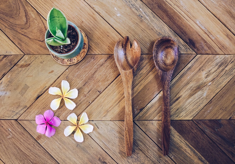 Acacia Wood Set of 7 Oval design Mother bowl with 4 servers and utensils Handmade bowls Salad Bowl Pasta Bowl Serving Bowls image 5