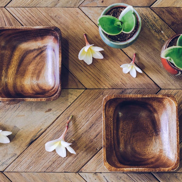 Set of 2 Handmade Acacia wood Square shaped bowls | Wooden Serving Set | Wooden Square Bowls|  Kitchen Decor Gifts | Wood bowls