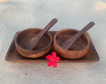 Juego de 5 cuencos de calabaza redondos de madera de acacia hechos a mano con bandeja / Juego de cuencos de calabaza redondos / Regalos de decoración de cocina para el hogar / Juego de servicio de madera