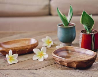 Set of 2 Handmade Acacia wood Oval shaped bowls |  Wooden Serving Set | Wooden Oval Bowls |  Kitchen Decor Gifts | Wood bowl | Calabash bowl