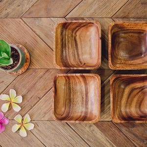 Set of 4 Handmade Acacia wood square shaped bowls |  Wooden Serving Set | Wooden square bowls|  Kitchen Decor Gifts | Wood bowl | Wood gifts