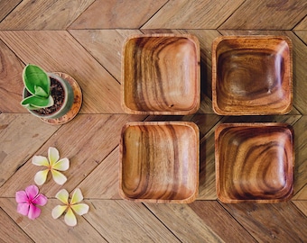 Set of Handmade Acacia wood square shaped bowls Wooden Serving Set  Wooden square bowls| Kitchen Decor Gifts Wood bowl Wood gifts