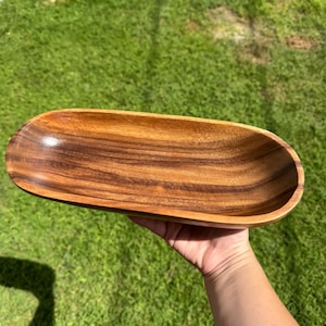 Tigela longa para massa de madeira de acácia 30 cm x 13 cm x 5 cm | Vaso longo para velas | Tigela oval longa | Tigelas para velas | Decoração de madeira | Decoração para casa | Tigela para baguete
