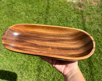 Acacia wood 12"x4.5"x2" Long dough bowl | Long Candle vessel | Long oval bowl | Candle bowls | Wooden decor | Home Decor  | Baguette bowl