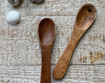 Ensemble de 2 mini ustensiles en bois d'acacia faits à la main 4"| Vaisselle rustique | Couverts en bois | Ustensiles | Cuillère en bois | Cadeau en bois | Cadeau