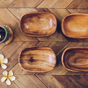 Acacia Wood Set of 7 Oval design Mother bowl with 4 servers and utensils Handmade bowls Salad Bowl Pasta Bowl Serving Bowls image 4