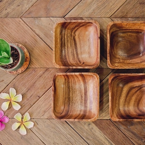 Set of 16 Handmade Acacia wood square shaped bowls | Wooden Serving Set | Wooden square bowls|  Kitchen Decor Gifts | Wood bowl | Wood gifts
