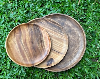 Handwerker Akazie runder Teller |Holzrunder Teller | Holzplatte | Holzteller | Holz Servier Set | Haus Küche Dekor Geschenke | Geschenk Set