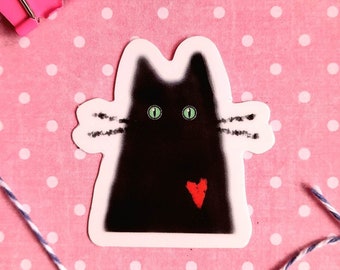 Cute black cat sticker , cute cat and heart sticker , cute black cat sticker , sticker for cat lovers