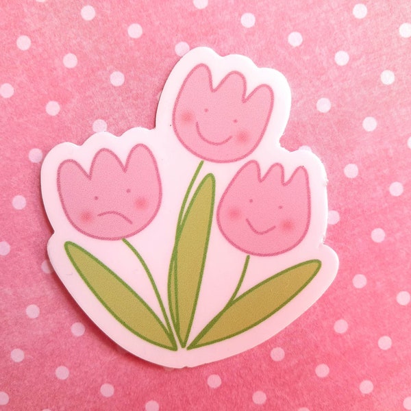 autocollant mignon tulipes roses , autocollant vinyle fleurs de printemps , sticker kawaii tulipes