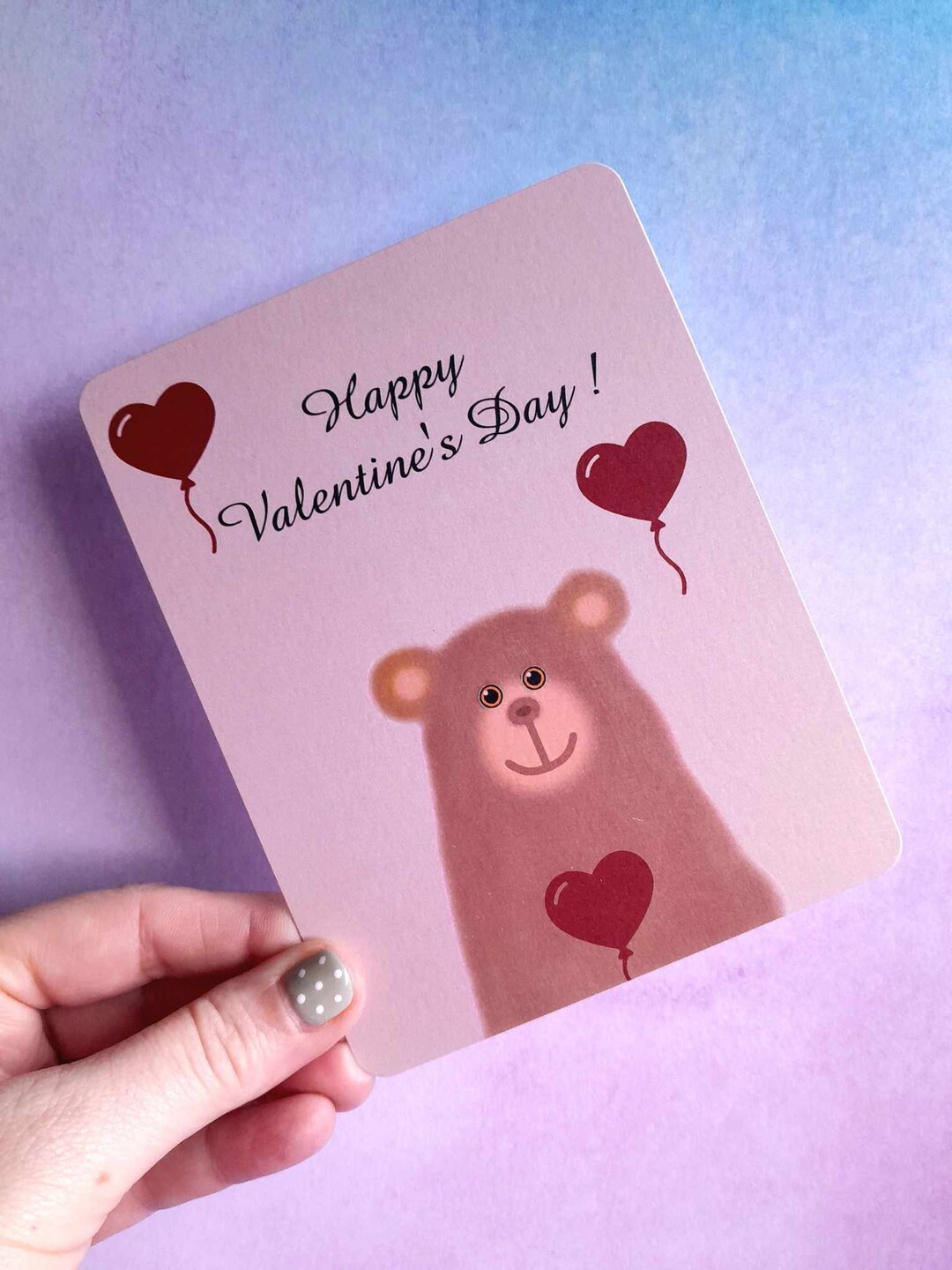 Happy Valentines Day Love Card. Valentine's Day Postcard. Cute Bear in ...