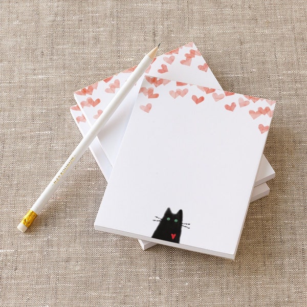 Bloc notes chat noir , cute cat note pad, accessoire bureau chat mignon kawaii , cadeau pour catlovers , cadeau pour lui , cadeau pour elle