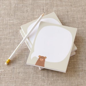 Bear notepad, cute bear note pad, cute kawaii bear office accessory, gift for bearlovers, gift for him, gift for her.