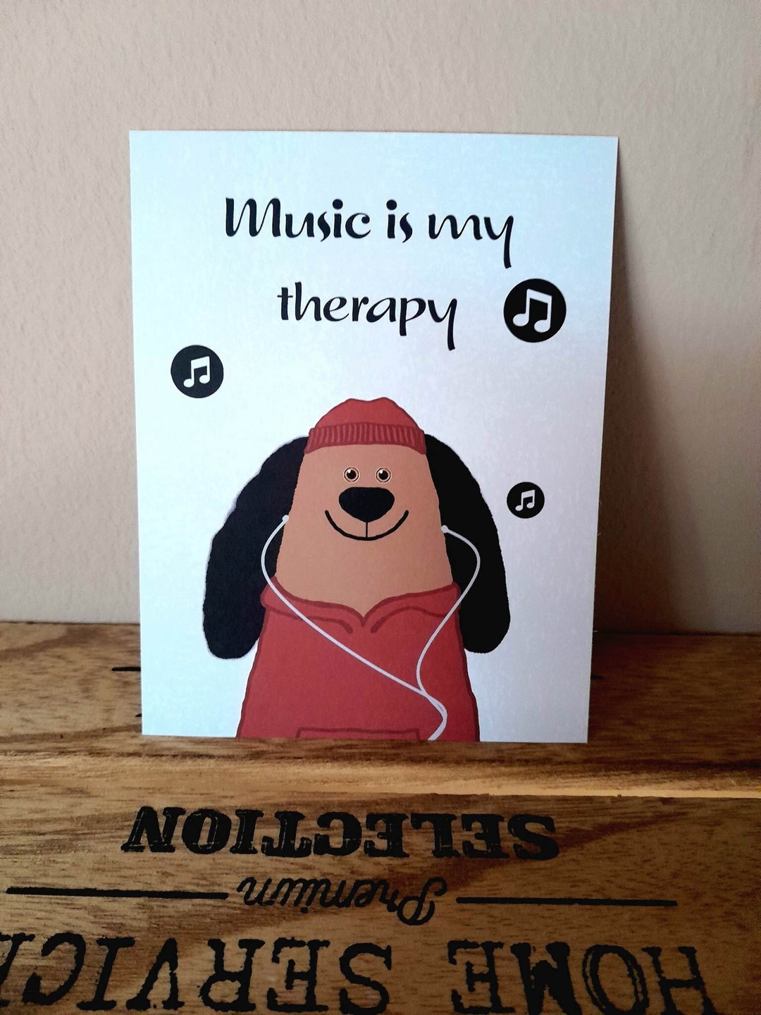 Cute Dog and Music Card, Cute Dog Card Who Listens to Music, Music