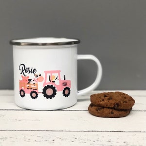 Personalised Tractor Enamel Mug Farm Animal Lover Gift ANY COLOUR TRACTOR Pink Green Blue Red Purple Gifts for kids