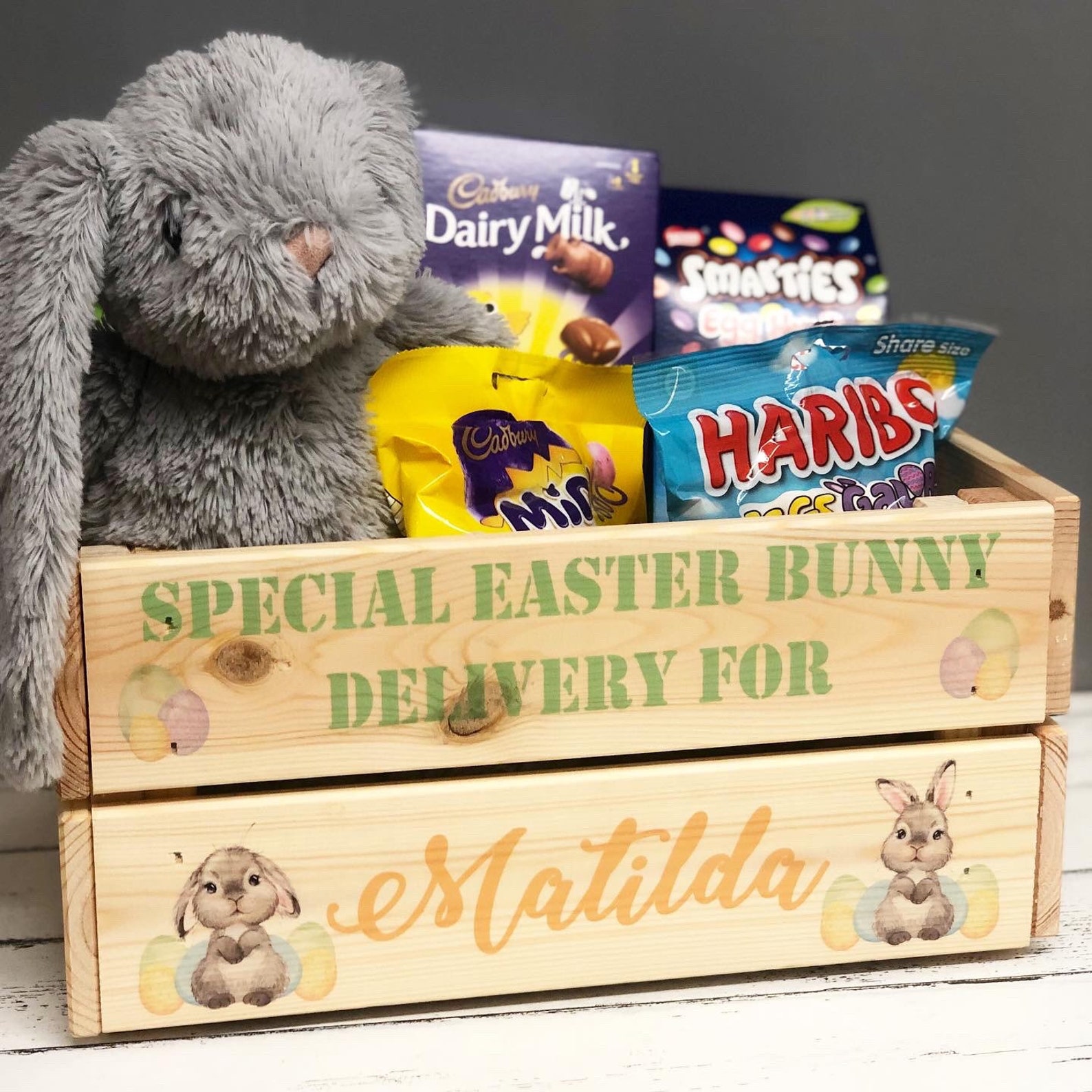 Personalised Easter Crate Box Easter Bunny Delivery Gift Etsy