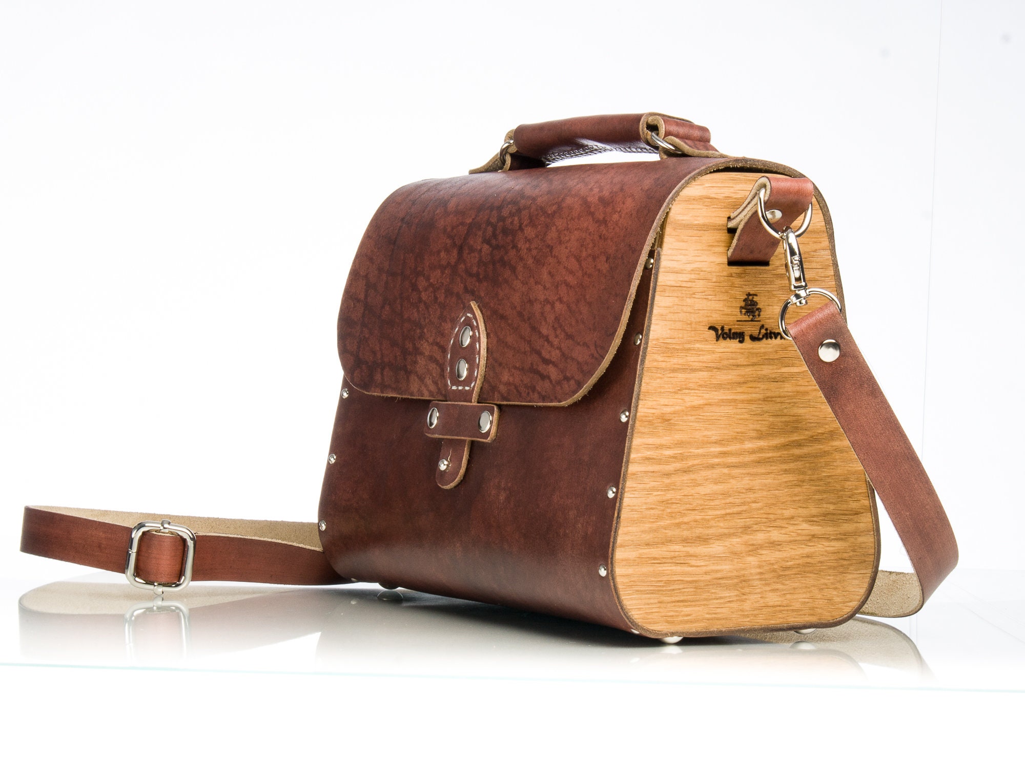 Wooden bag leather wood bag Leather handbag Leather ...