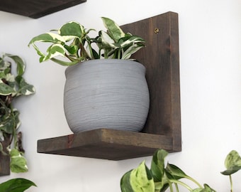 Modern Handmade Plant Shelf, 3 Pack of Midcentury Modern Wall Shelves, Cat Proof L Shaped Floating Shelves