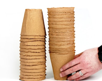 4-inch Large Fibre Pots Biodegradable Round | Naked Pots, No Peat! Only one ingredient, spruce fibers | Omri-Listed | 30 Pack