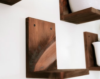 Woodland Brown Handmade Plant Shelf | 3 Pack Midcentury Modern Wall Shelves |Cat Proof L Shaped Floating Shelves