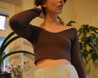 Long Sleeve Crop top/ organic t-shirt/ handmade crop tee/ bamboo cropped tee/ eco clothing