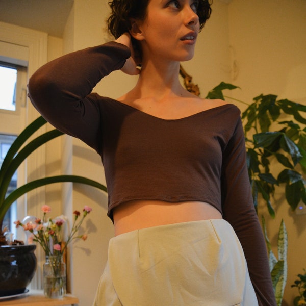 Long Sleeve Crop top/ organic t-shirt/ handmade crop tee/ bamboo cropped tee/ eco clothing