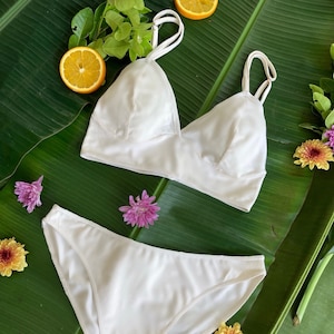 Aloha Bamoo lingerie Set/ low rise bikini cut panty/ 5 different styles of panty/ natural lingerie/ cream bamboo bra/ brallete