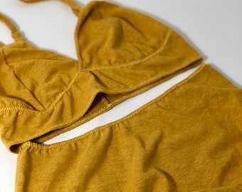 Hemp Bralette Set: Organic Cotton Bra and Panty, Reversible, double layered supportive bra