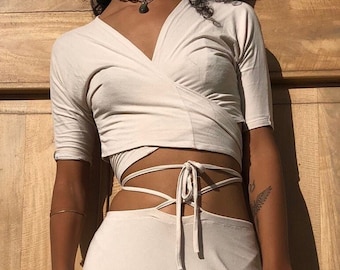Bamboo Rayon Wrap Crop Top: Organic Hemp Blend, Yoga Top