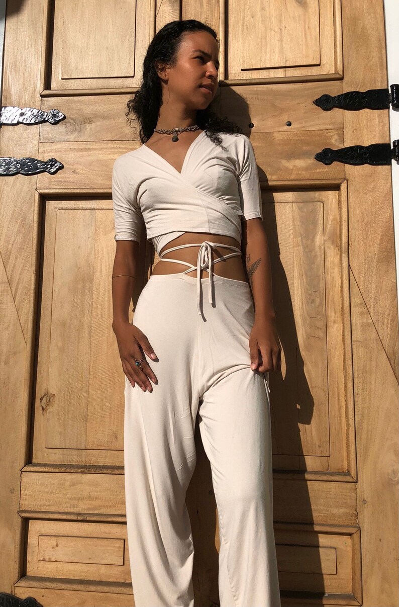 Wrap Hemp Yoga Crop Top With Ties / Hemp Fabric/ Organic Cotton Yoga