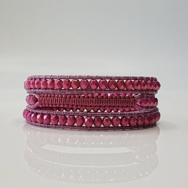 Wickelarmband mit tschechischen Glasperlen in rosa