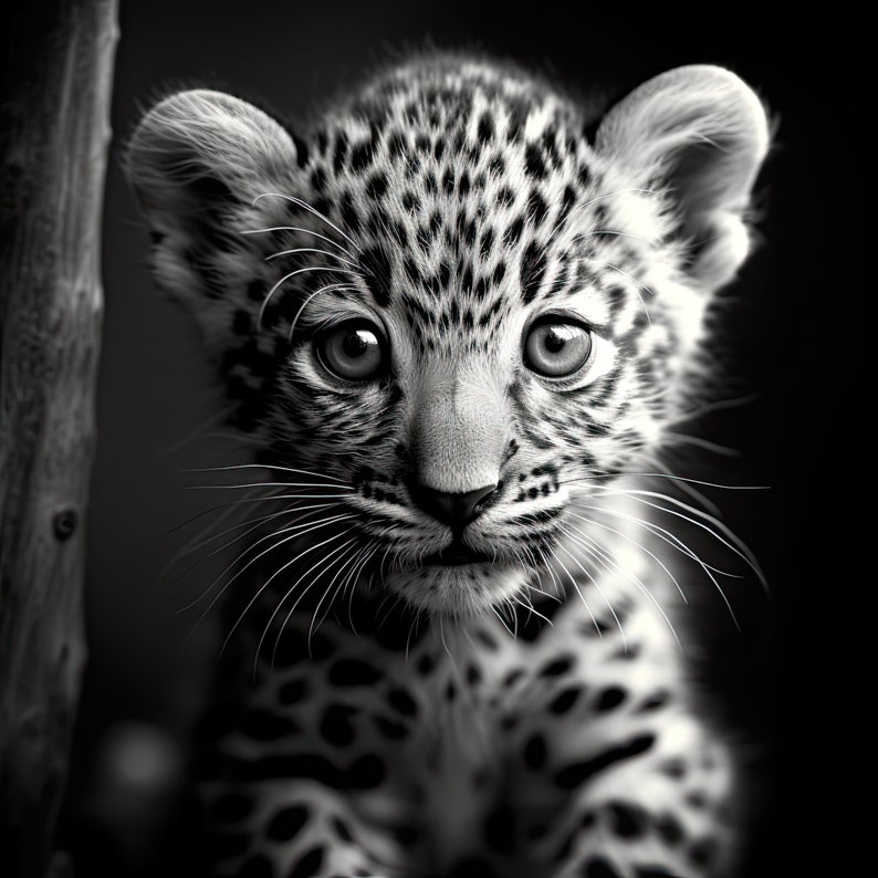 Big 5 African Animals Babies Black and White Digital Print Lion Buffalo