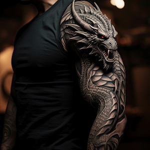 Emergence of Power: Captivating Artwork of a Dragon Tattoo Coming to Life PRINTABLE art