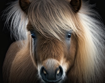 Pônei Shetland em um fundo preto