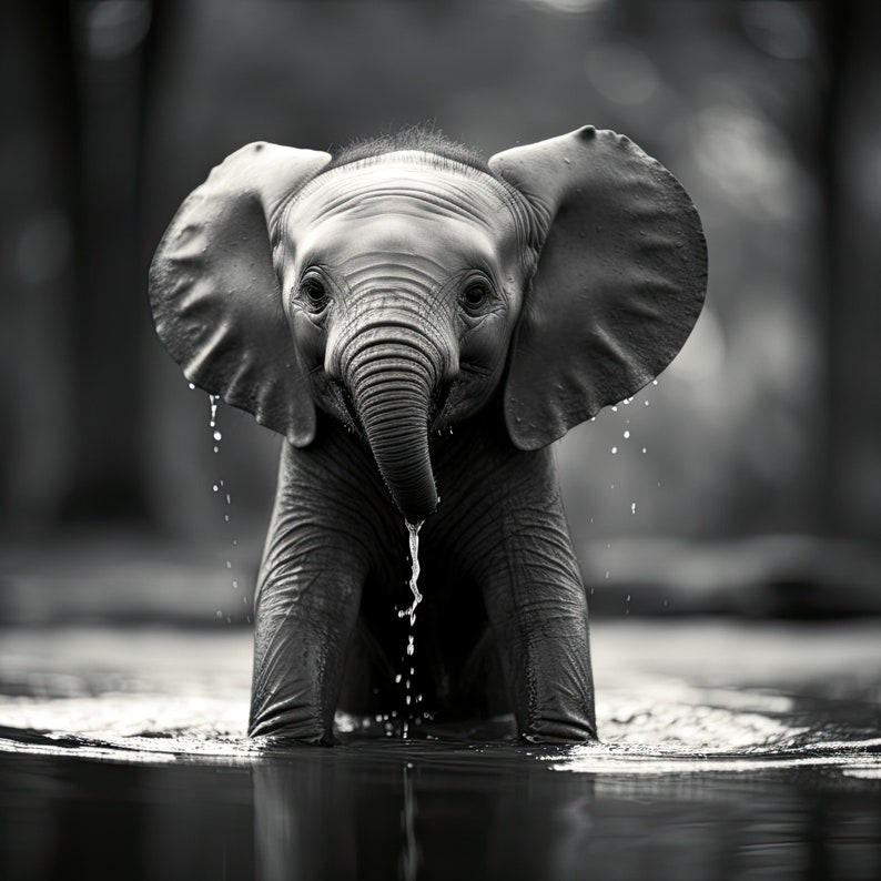 Big 5 African Animals Babies Black and White Digital Print Lion Buffalo