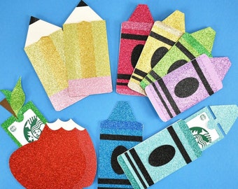 Teacher Gift, Teacher Thank You Gift, Teacher Appreciation, Teacher Gift Card Holder, Pencil Giftcard, Apple GiftCard Holder, Crayon Holder