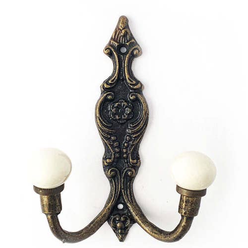 Double Vintage Gold Wall Hook White Traditional Wall Decor Etsy