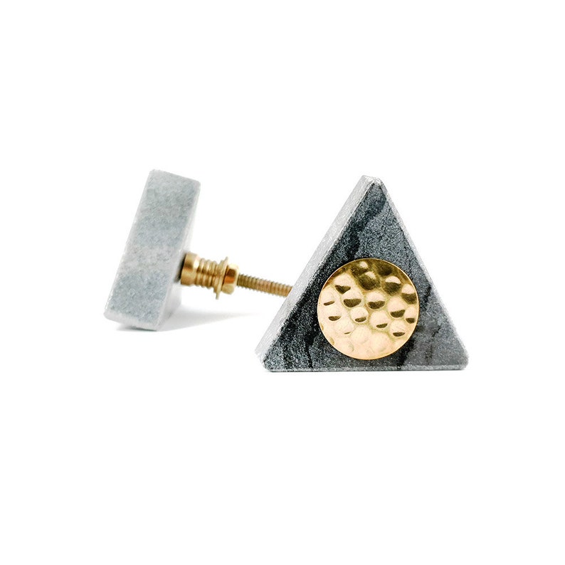 Grey Triangle Knob with Hammered Brass Centre Modern Etsy