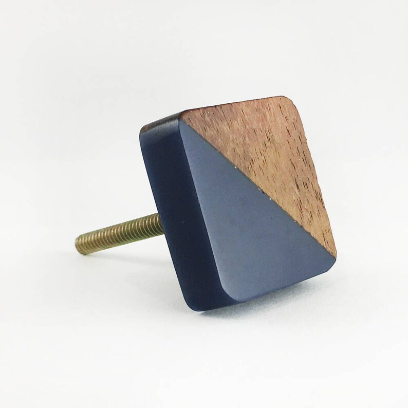 Square Wood and Navy Resin Diagonal Knob Navy Acrylic and Etsy