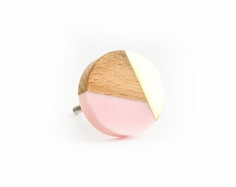 Round Pink Trio Knob, Wooden Cabinet Knob, Furniture Hardware, Baby Nursery Decor, Pink and Gold Knob, Modern Knob, Themed Decor