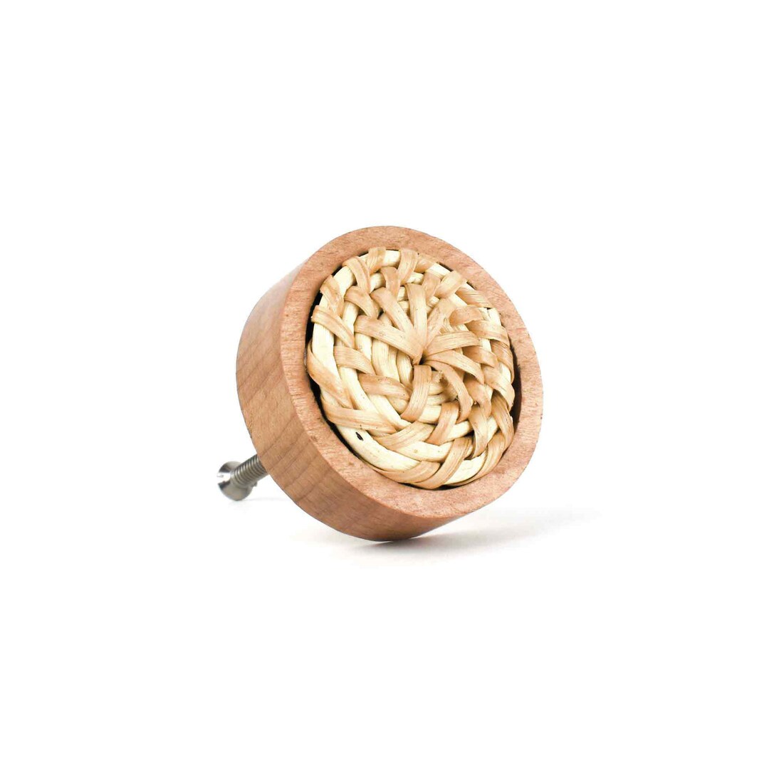 Rattan and Beech Wood Knob Round Knob Rattan Knob Etsy