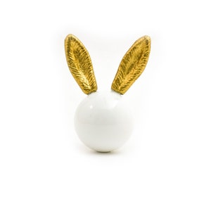 Glass and Gold Bunny Knob, Woodland Themed Nursery Knob, Modern Knob, Decorative Drawer or Cabinet Pull, Furniture Handle, Glass Knob